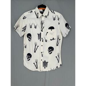 Free Planet Shirt Mens Small White Button Skulls Skeleton Emo Grunge Goth Alt